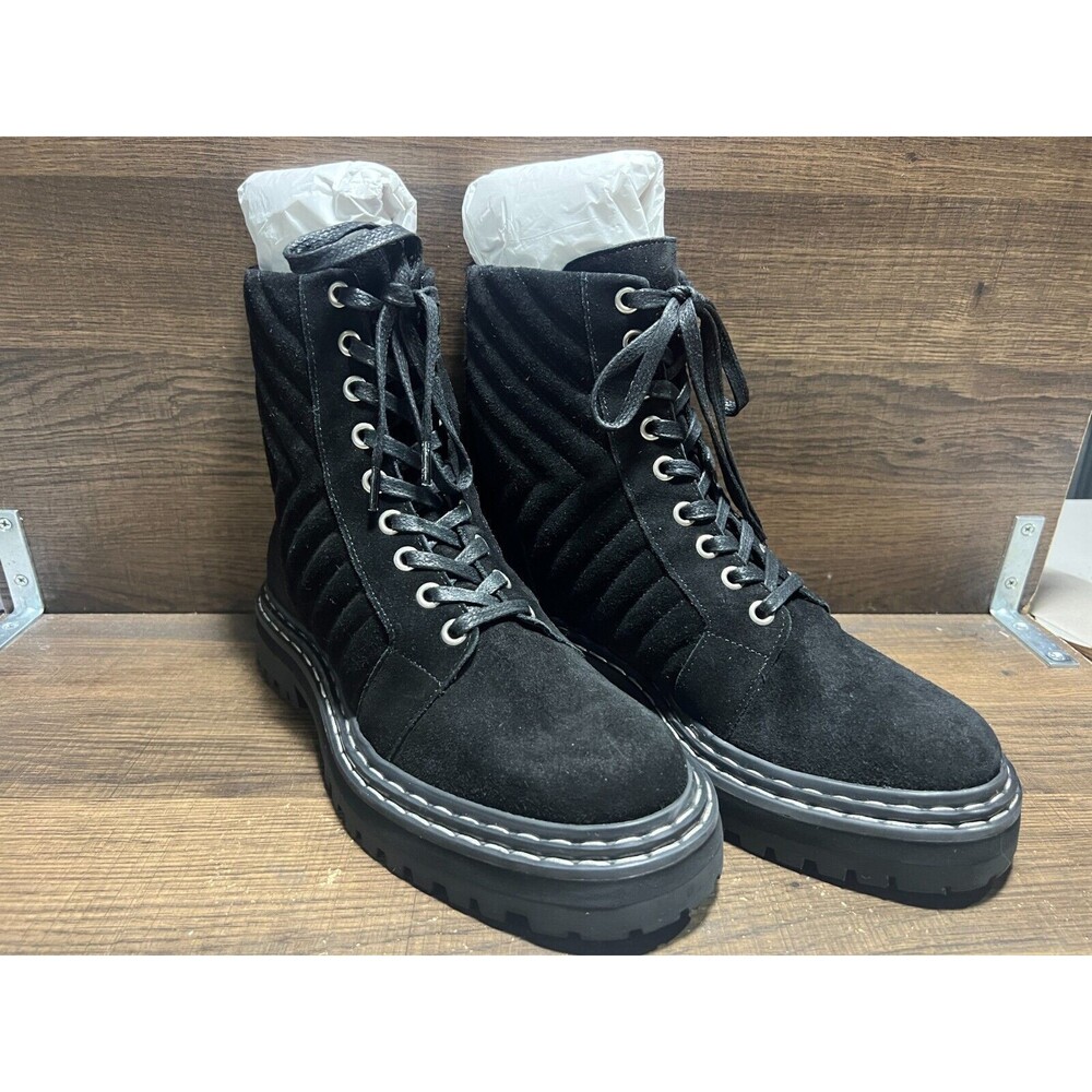 Vince Camuto x Fashion Jackson Puchenie Suede Lace-Up Hiker Boots Black 8M New